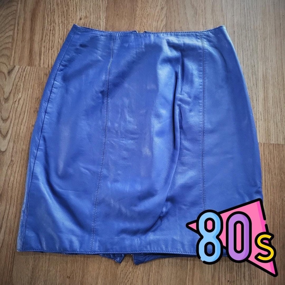 Vintage 80s Avon Fashions Blue Leather Skirt Women's‎ Size 5/6 Made in Korea